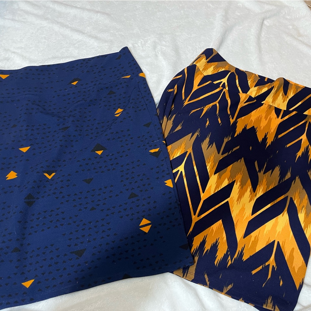 LuLaRoe Navy and Yellow Patterned Skirts